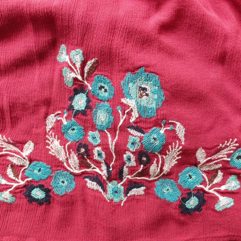 Free People Te Amo Red Embroidered Bell Sleeve Dress Women Size M Boho Hippie